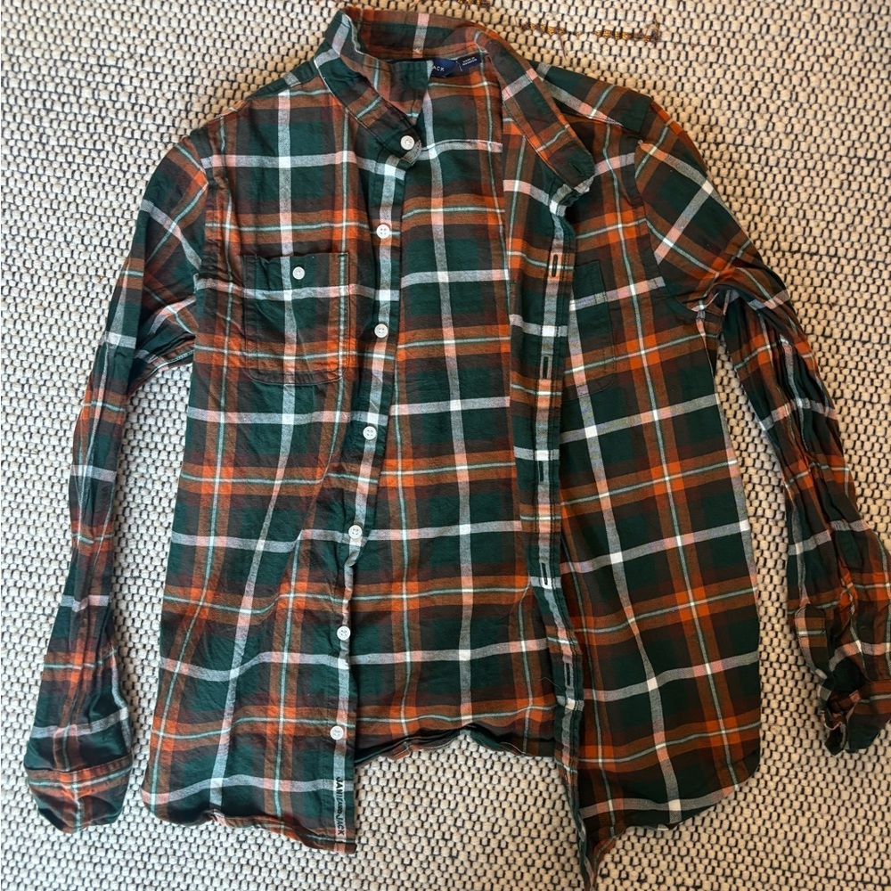 Janie and Jack Green and Orange Plaid Shirt
